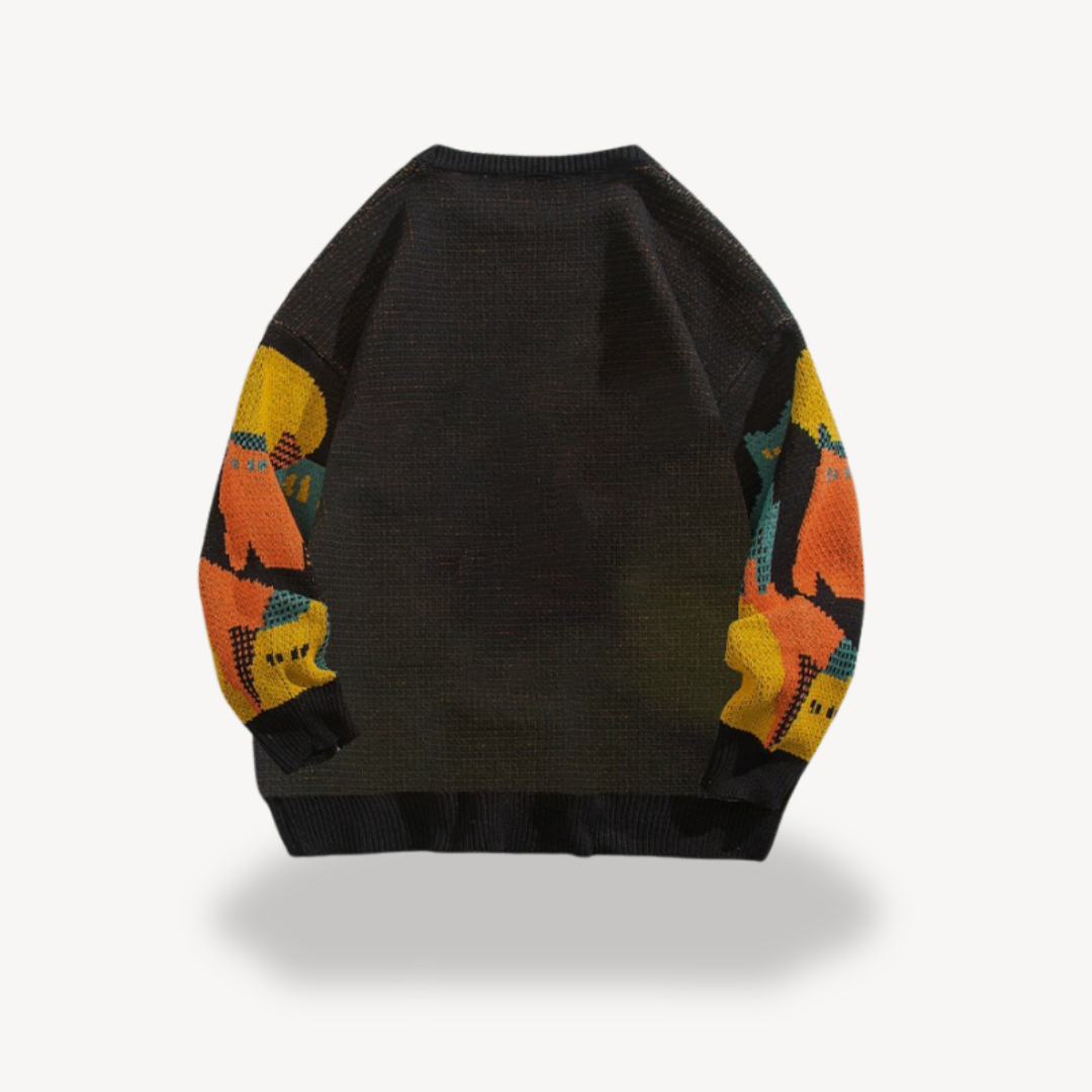 Graphic Knitted Jumper - Relaxed Fit Crew Neck Pullover