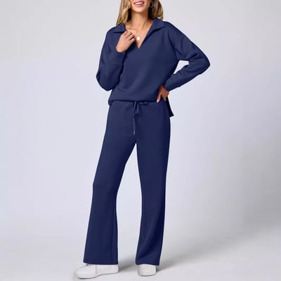 Loungewear Set | Long Sleeve Top with Wide Leg Trousers