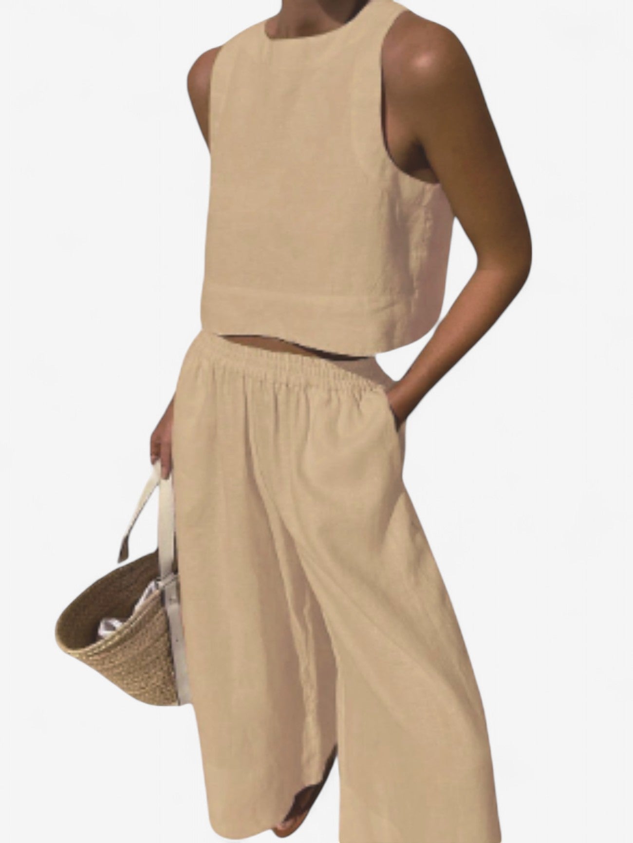Women’s Sleeveless Crop Top and Wide Leg Pants Set