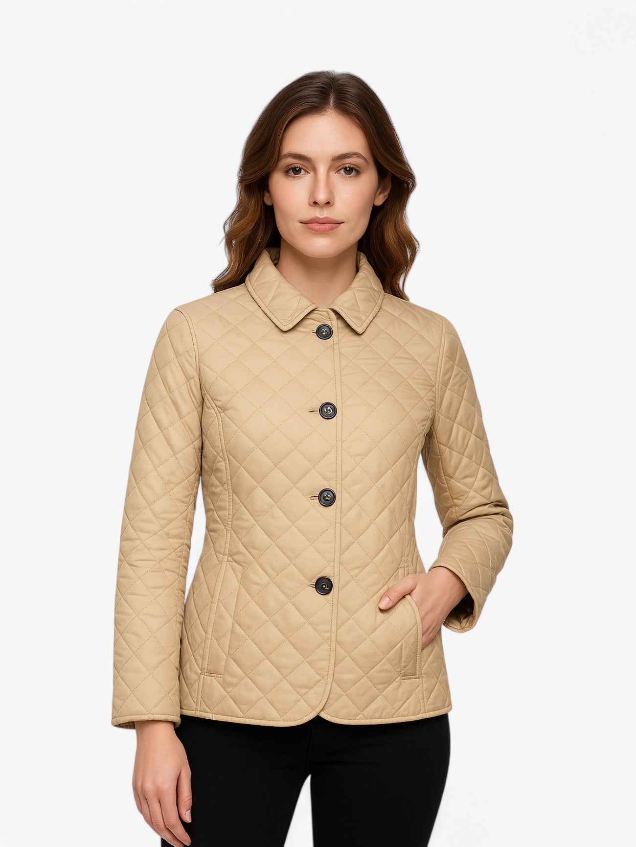Women's Quilted Diamond Pattern Button Up Jacket
