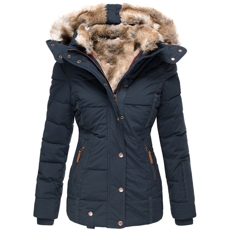 Winter Parka Jacket - Fur Trim Hood with Zip Front