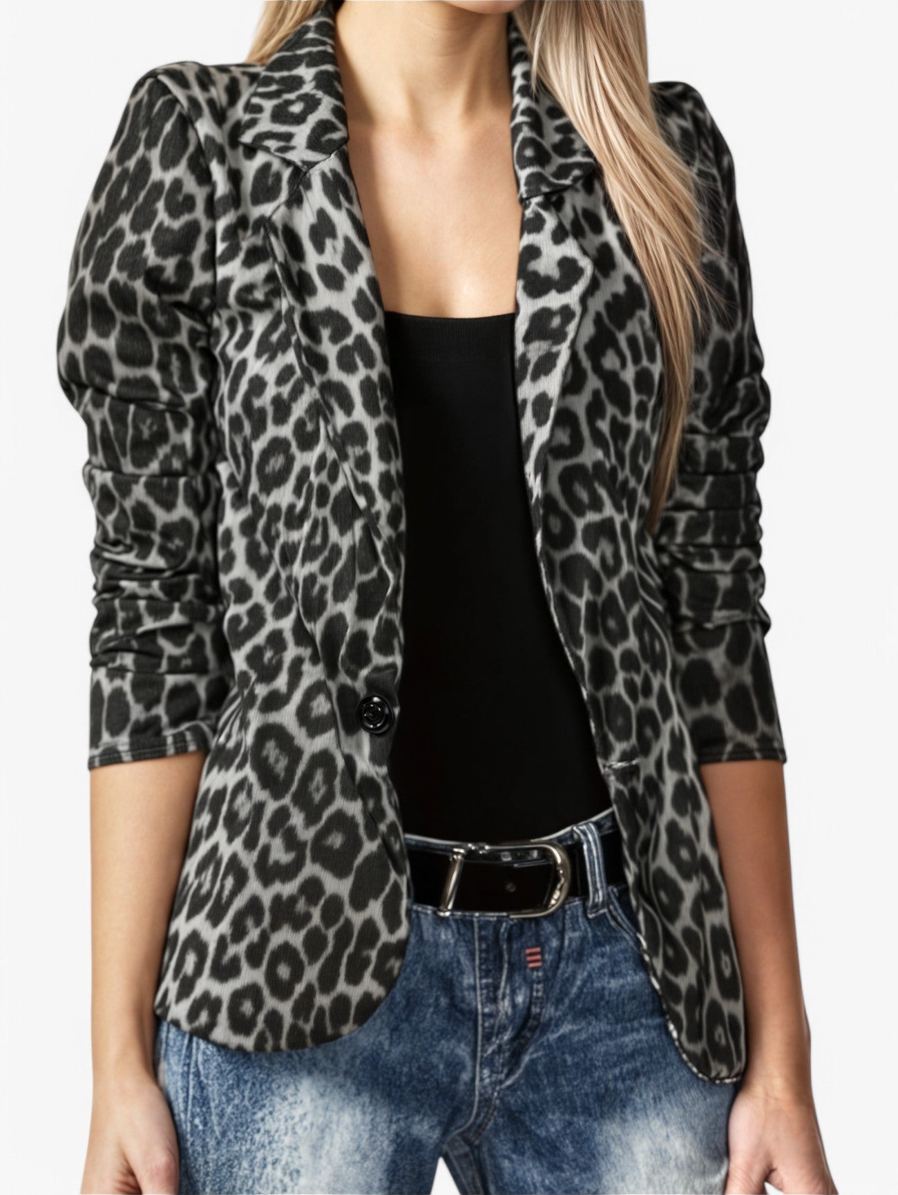 Women's Elegant Long Sleeve Leopard Print Blazer Jacket