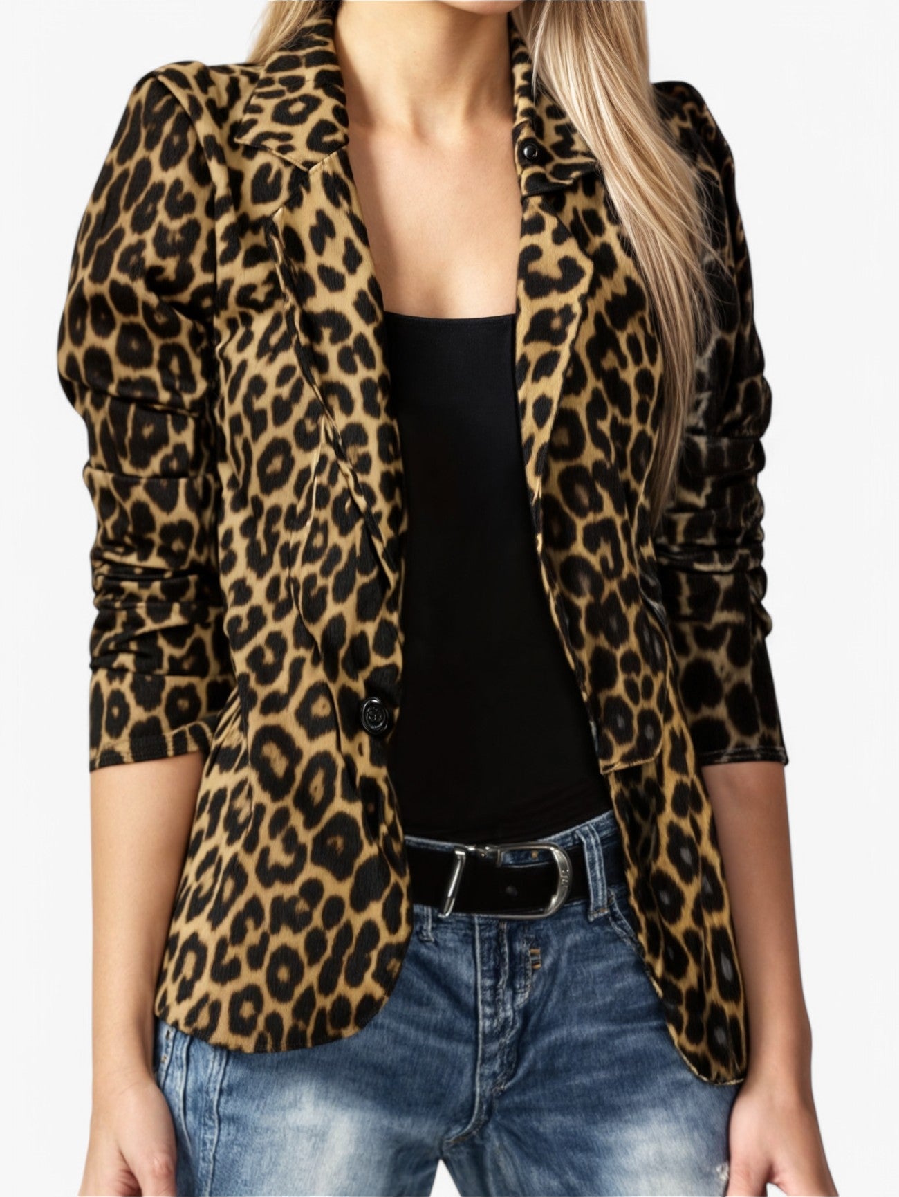 Women's Elegant Long Sleeve Leopard Print Blazer Jacket