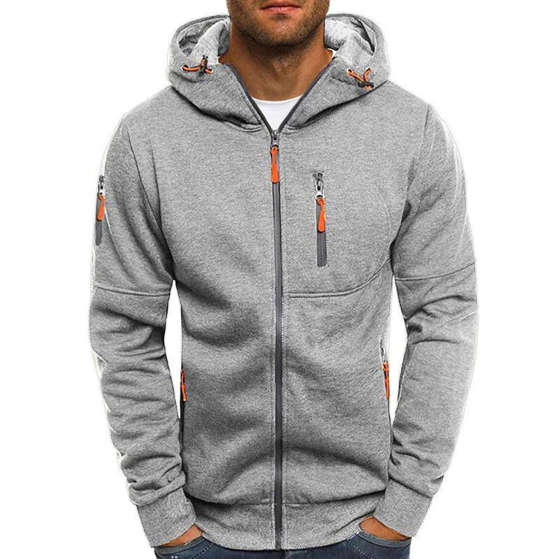 Zip Up Hoodie - Drawstring Hood with Multiple Zipper Pockets