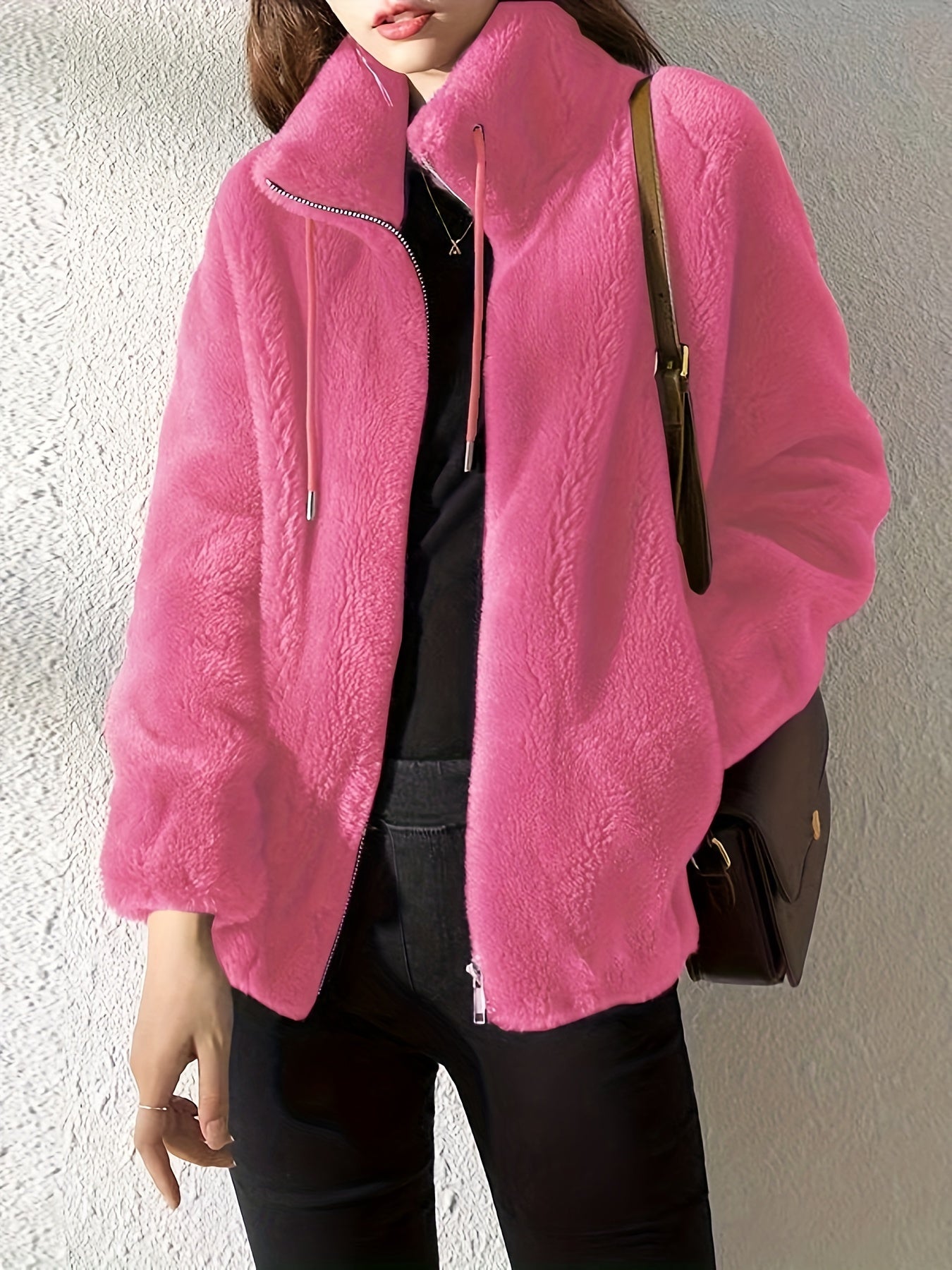 Teddy Jacket - High Neck Zip Up with Drawstring