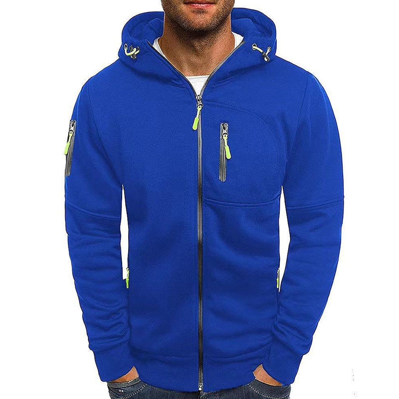 Zip Up Hoodie - Drawstring Hood with Multiple Zipper Pockets