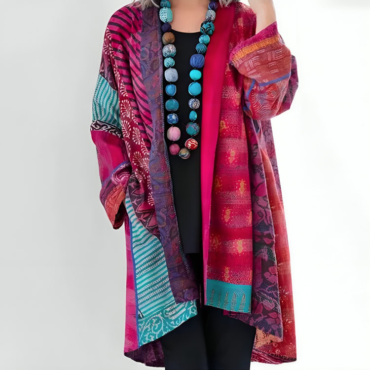 Open Front Longline Cardigan - Patterned Design