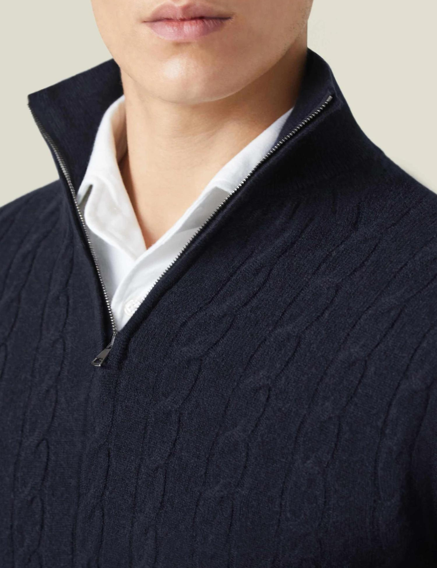 Half Zip Cable Knit Jumper - Classic Fit Pullover