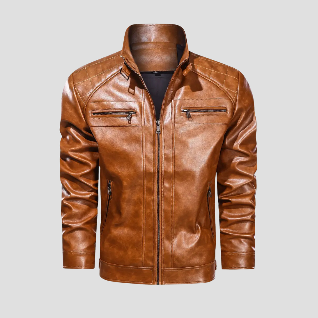 Men’s Biker Jacket | Stand Collar Zip Pockets Moto Style