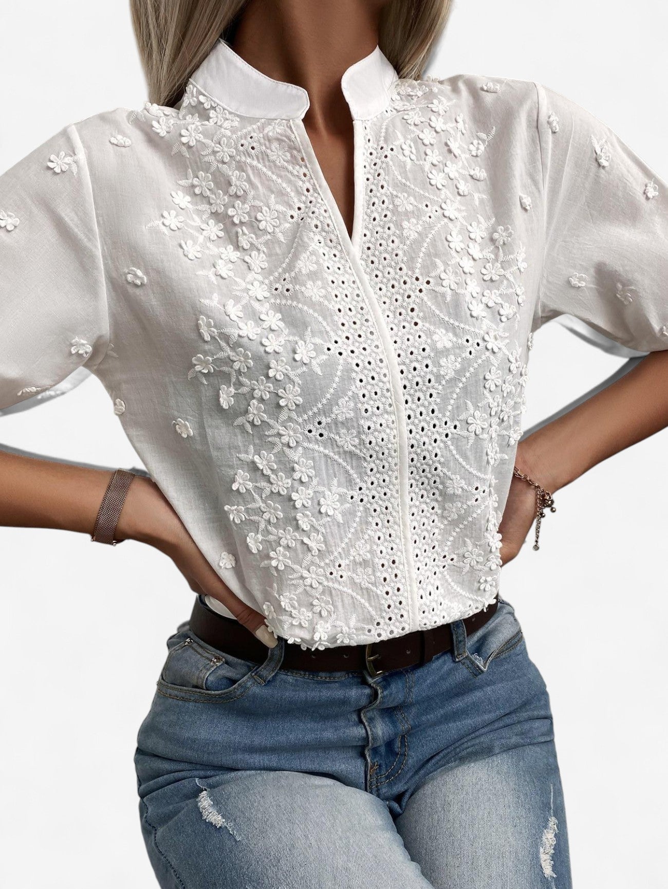 Women’s Embroidered Short Sleeve Blouse Top