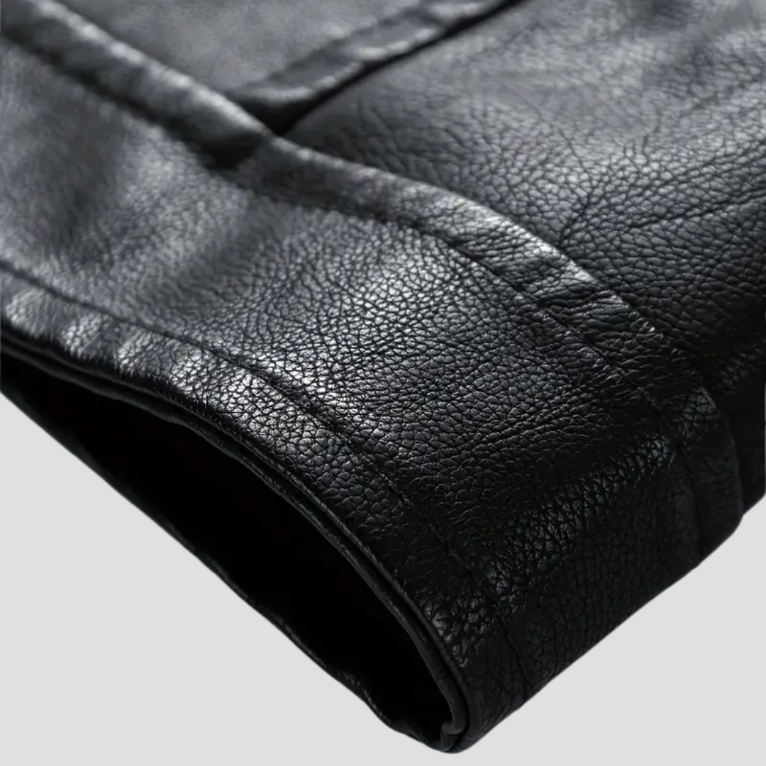 Men’s Biker Jacket | Stand Collar Zip Front Pockets