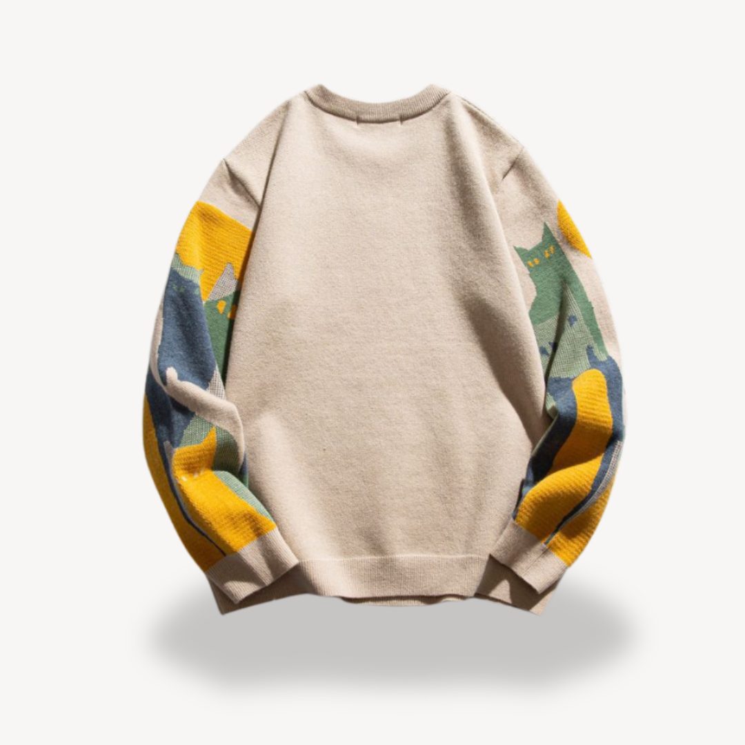 Graphic Knitted Jumper - Relaxed Fit Crew Neck Pullover