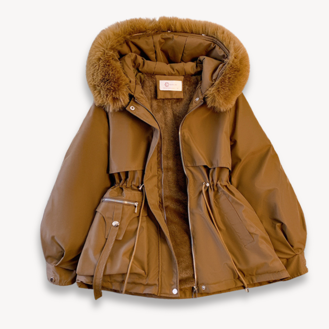 Winter Parka Jacket - Hooded Style with Drawstring Waist