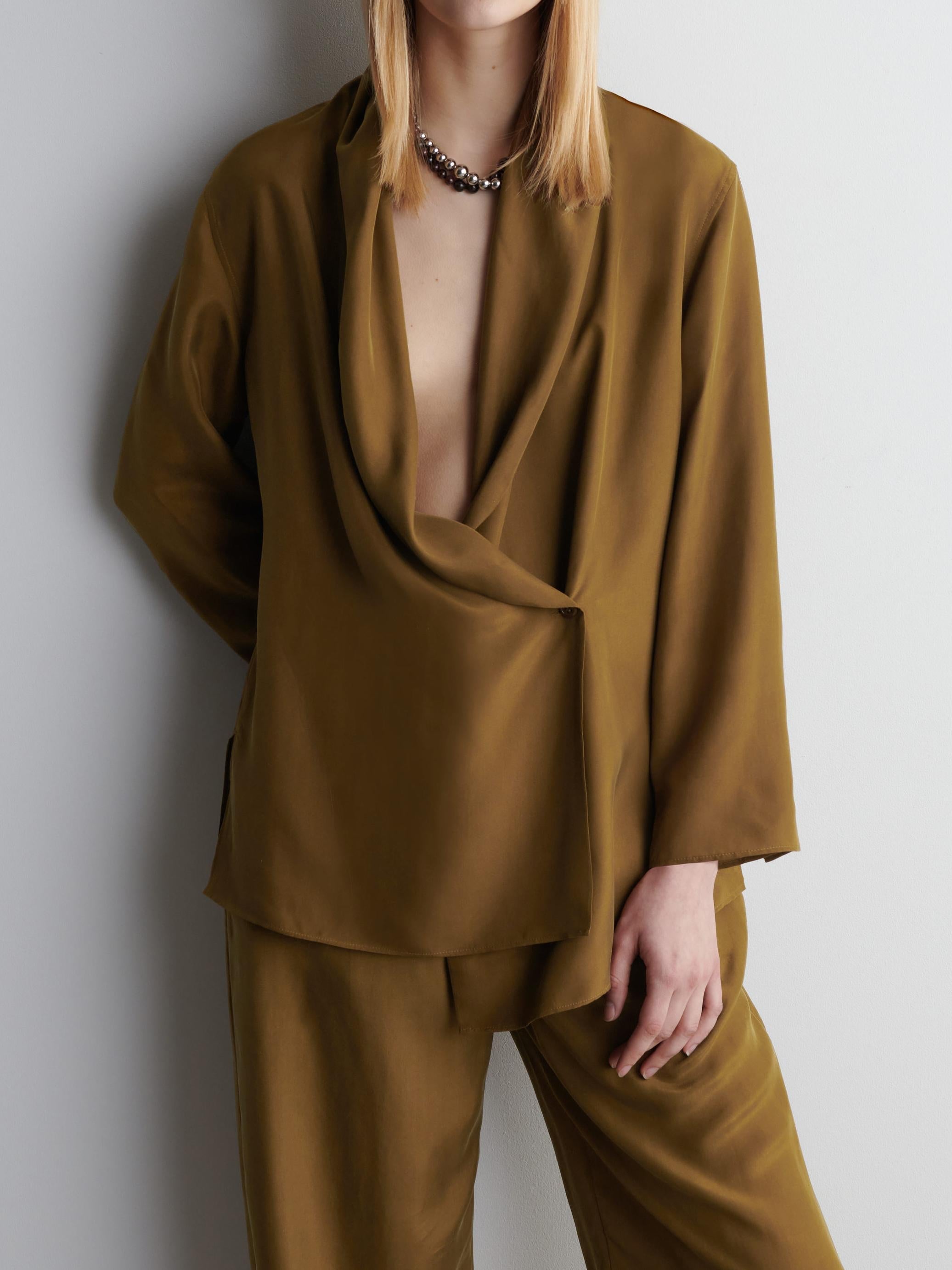 Two Piece Set - Loose Fit Blouse with Wide Leg Trousers