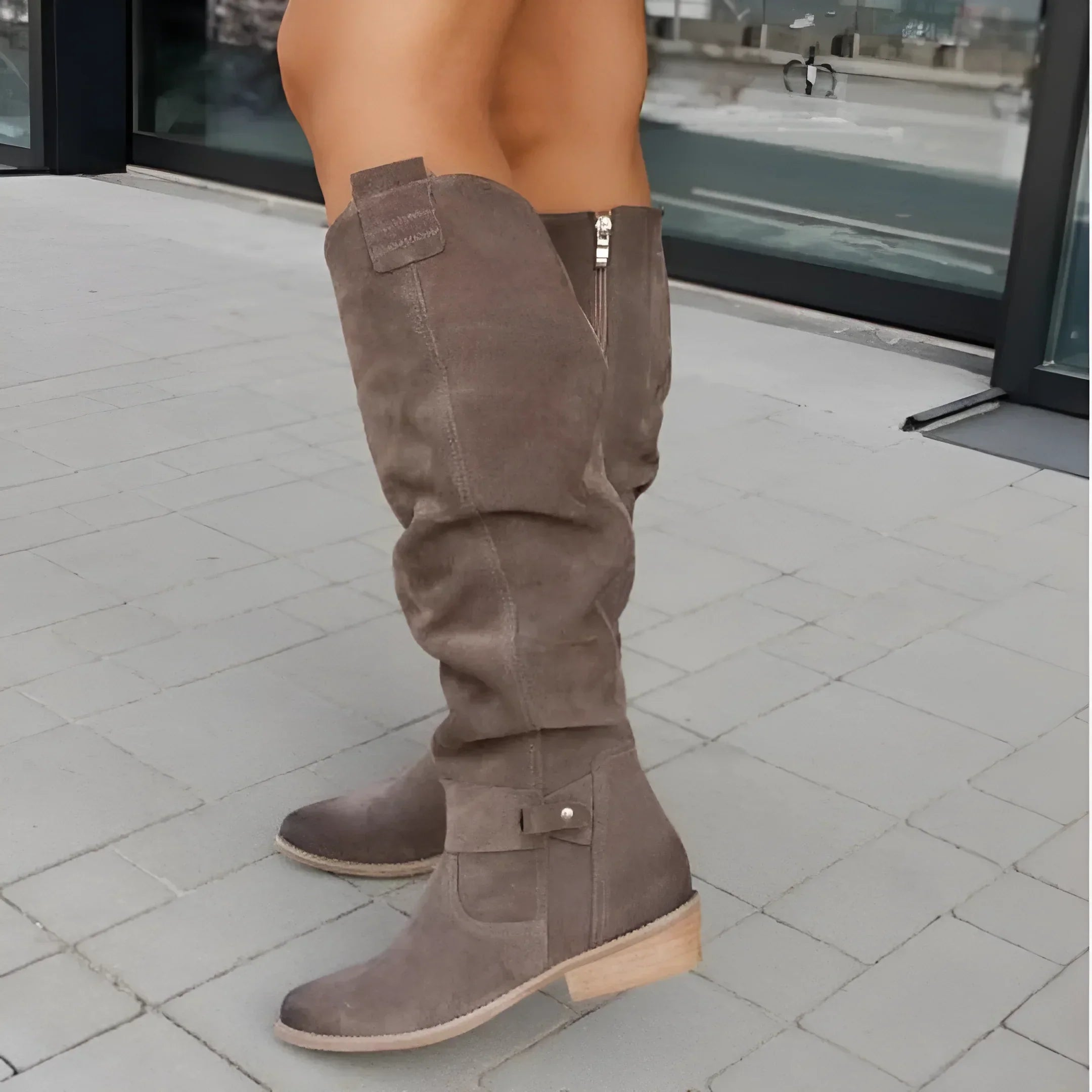 Knee High Boots | Flat Heel with Side Zip