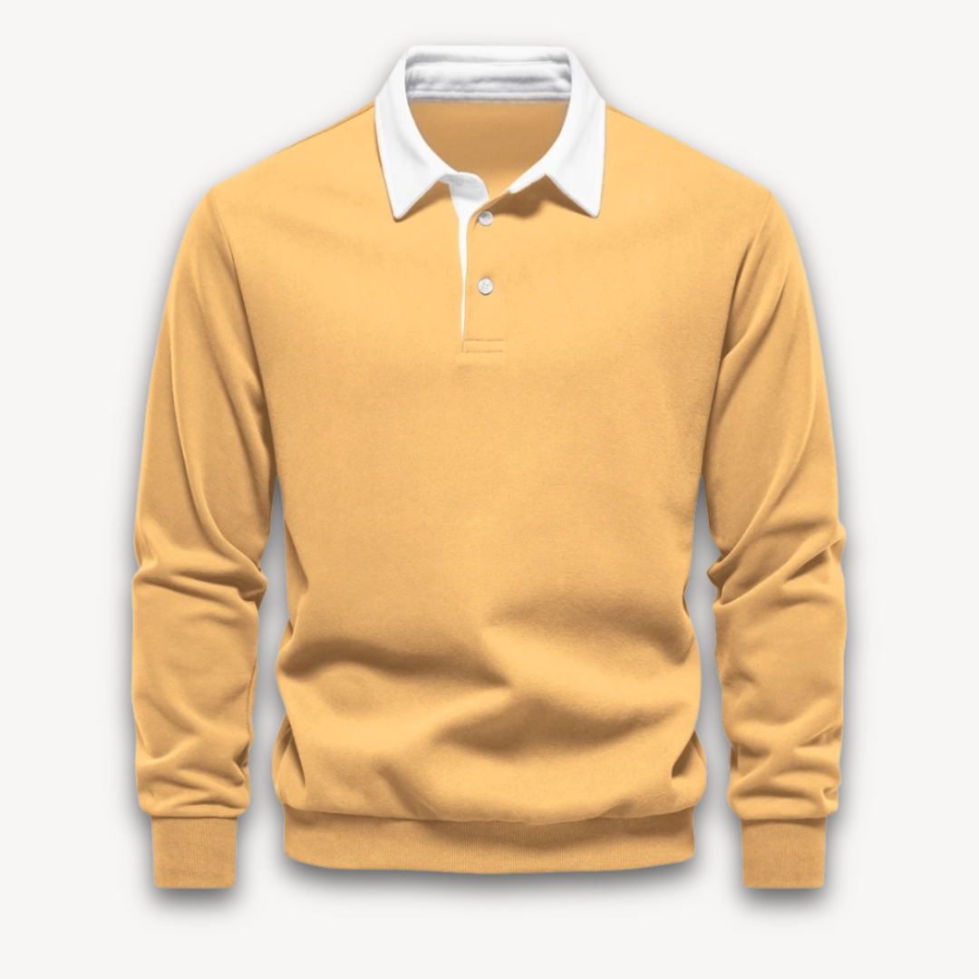 Long Sleeve Polo Shirt - Classic Collar with Button Front