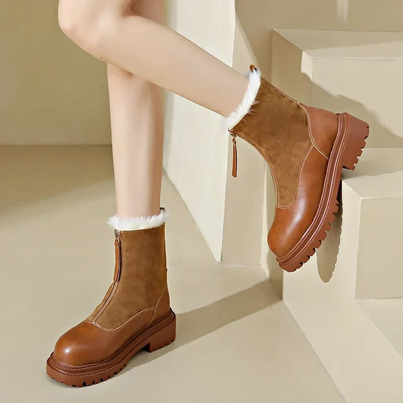Ankle Boots | Front Zip with Fur Trim