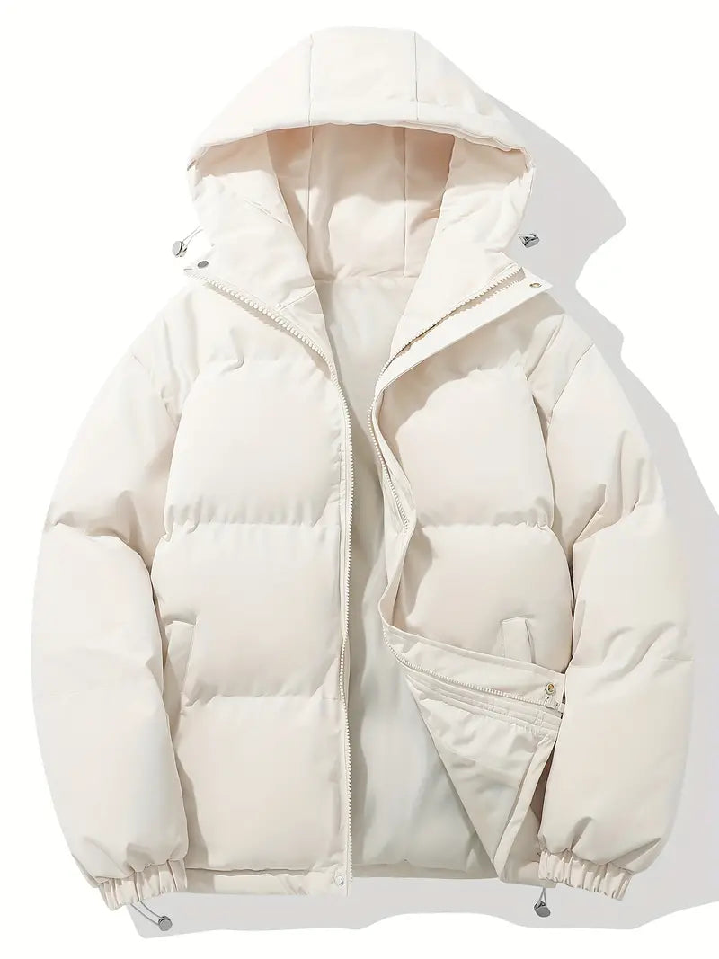 Puffer Jacket - Hooded Zip Front for Cold Weather