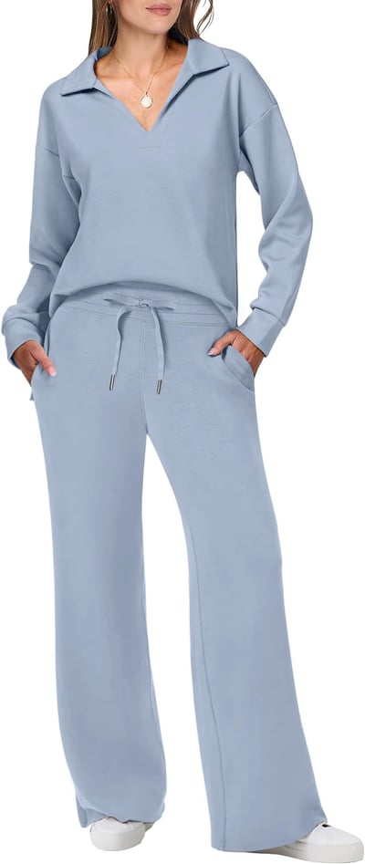 Loungewear Set | Long Sleeve Top with Wide Leg Trousers
