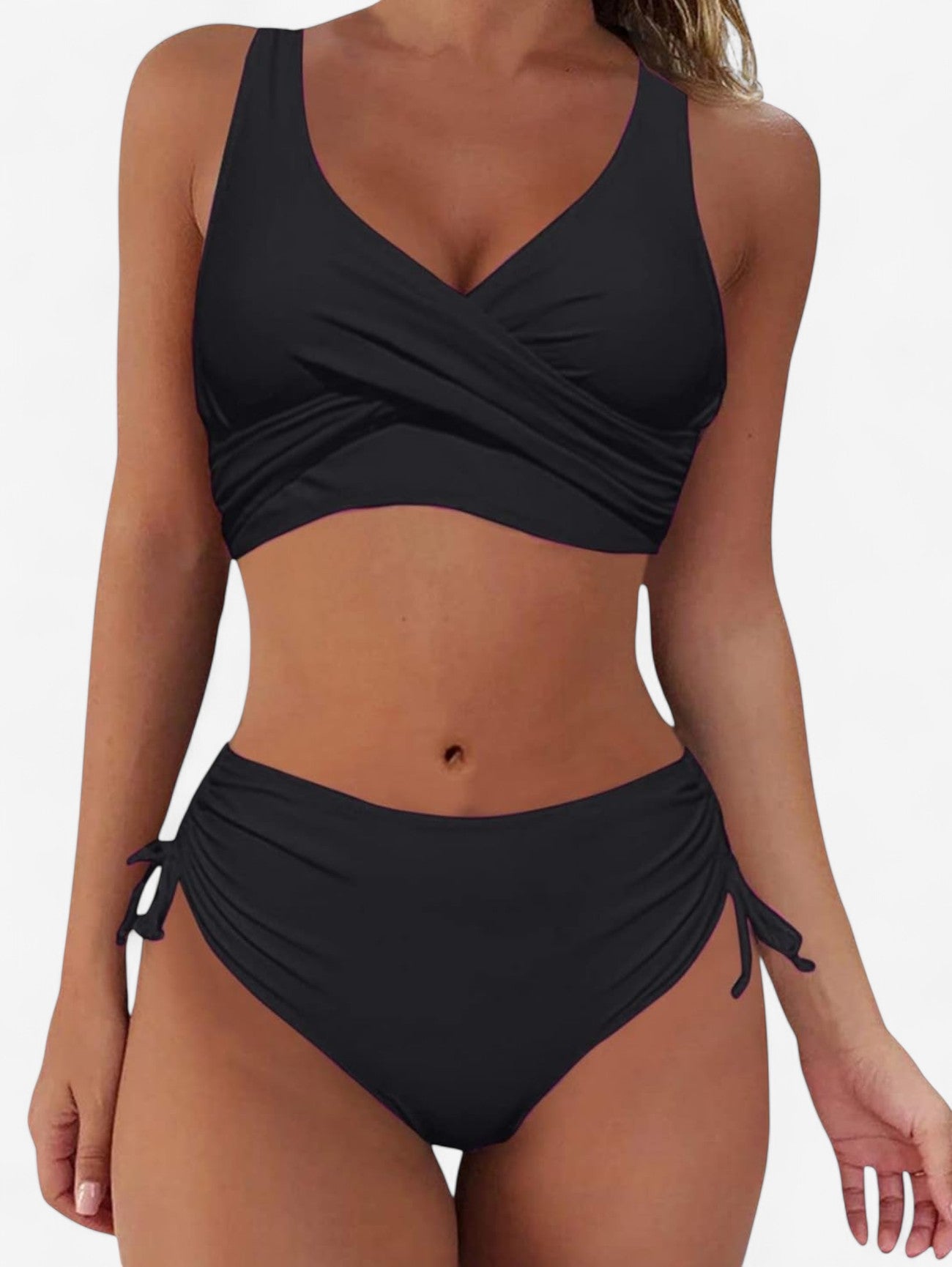 Women's 2 Piece Lace Up Back High Waisted Bikini Set