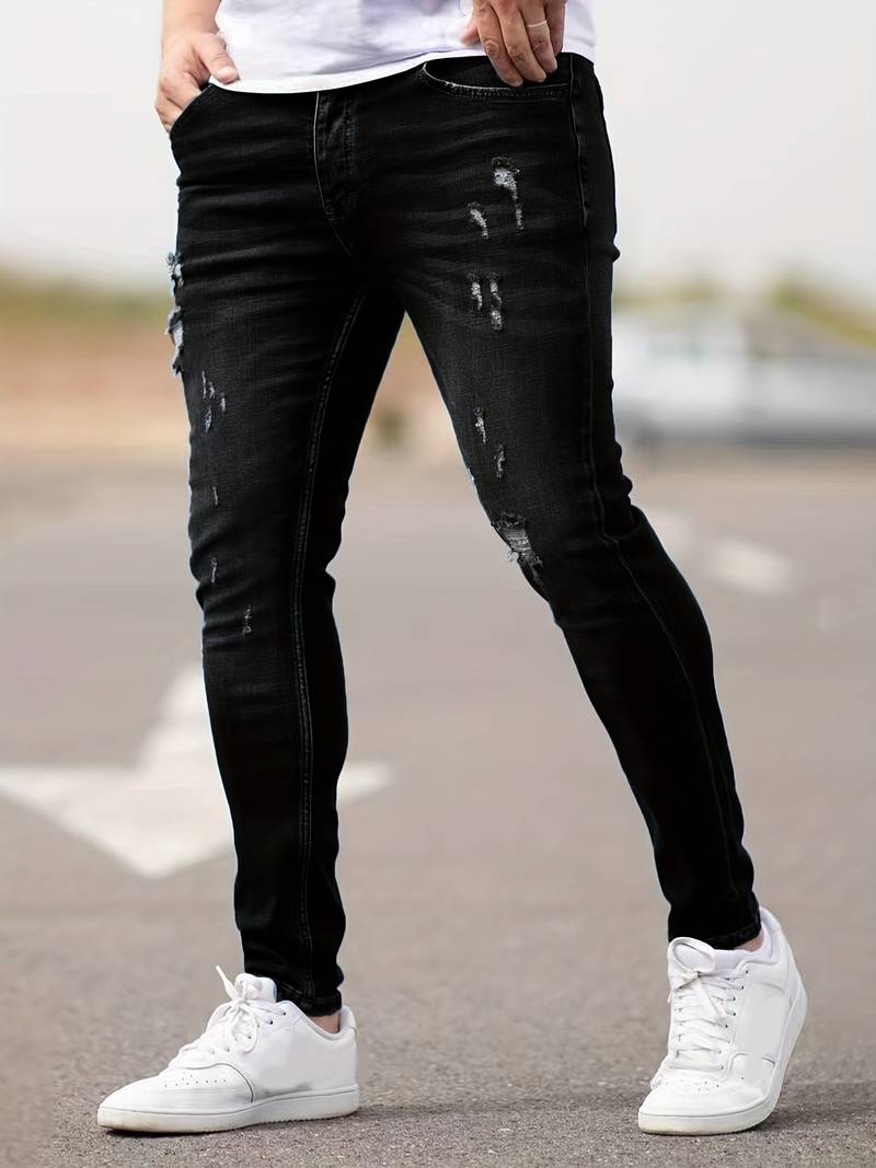Slim Fit Jeans - Distressed Streetwear Style