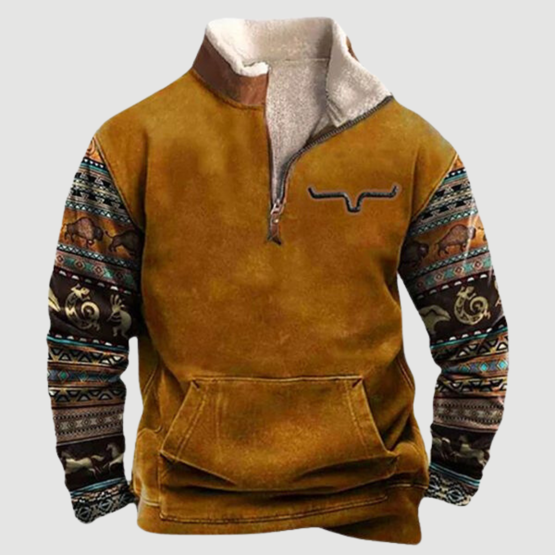 Quarter Zip Jumper | Sweater with Patterned Sleeves