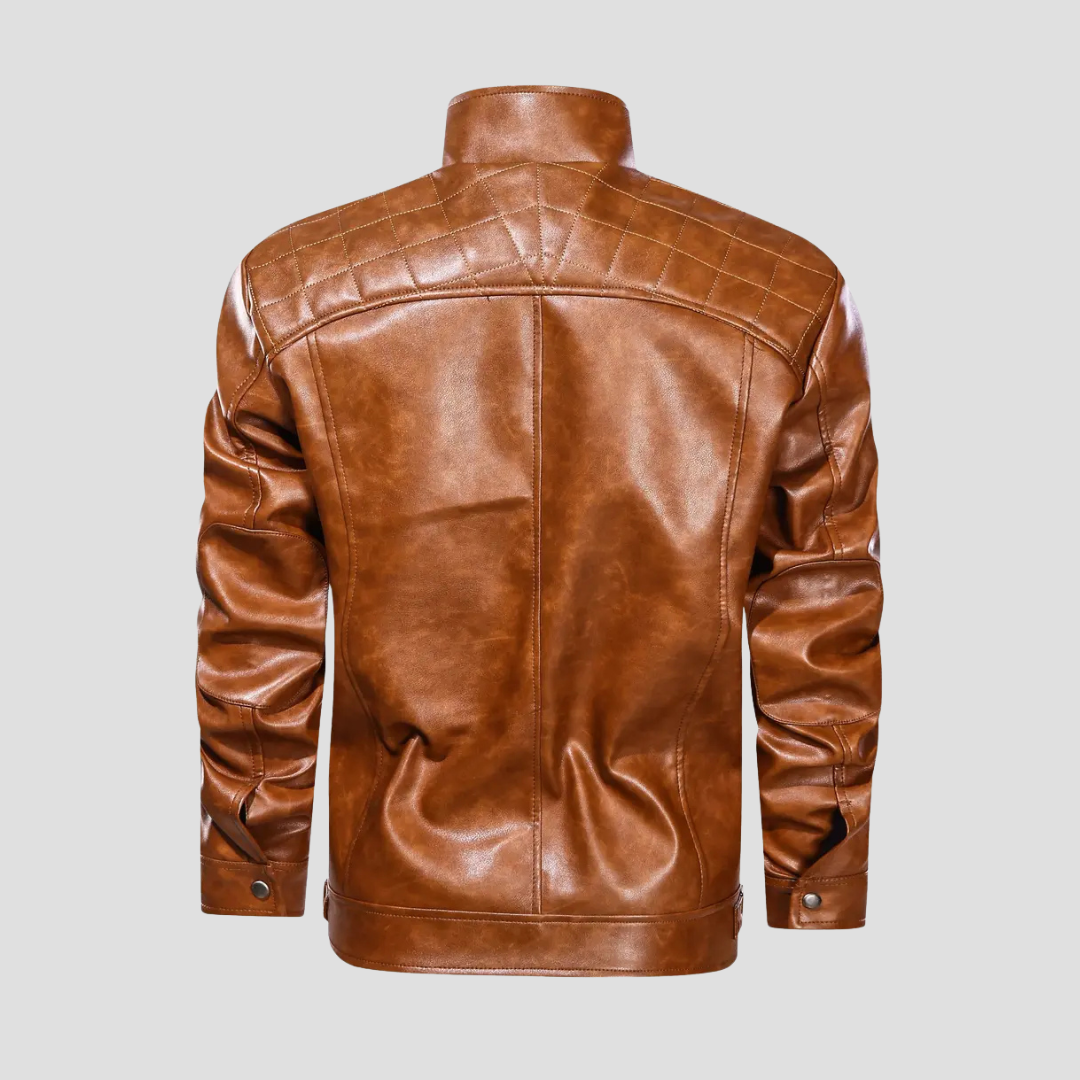 Men’s Biker Jacket | Stand Collar Zip Pockets Moto Style