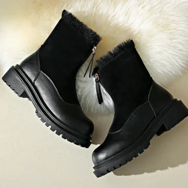 Ankle Boots | Front Zip with Fur Trim
