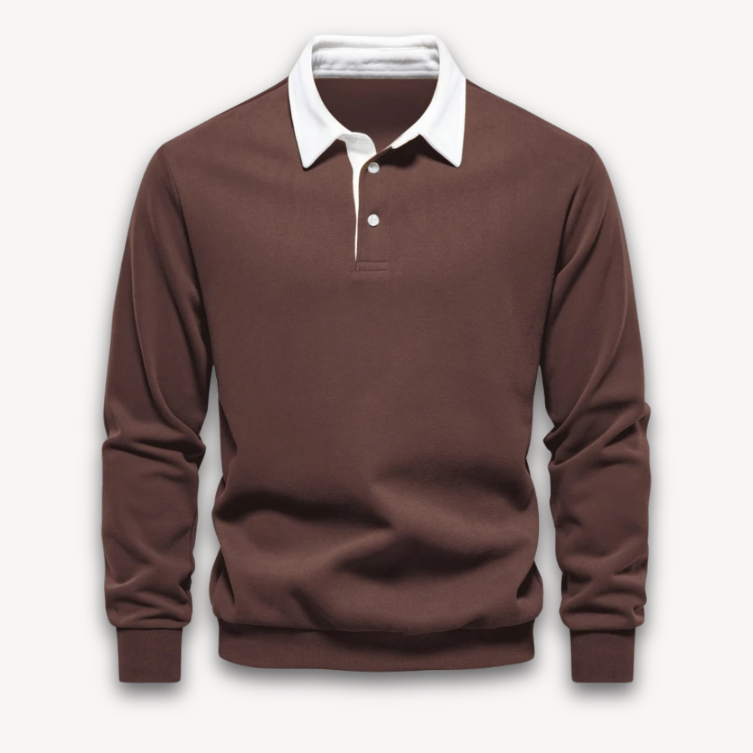 Long Sleeve Polo Shirt - Classic Collar with Button Front
