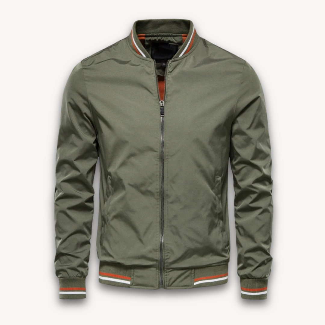 Bomber Jacket - Ribbed Trim with Zip Front