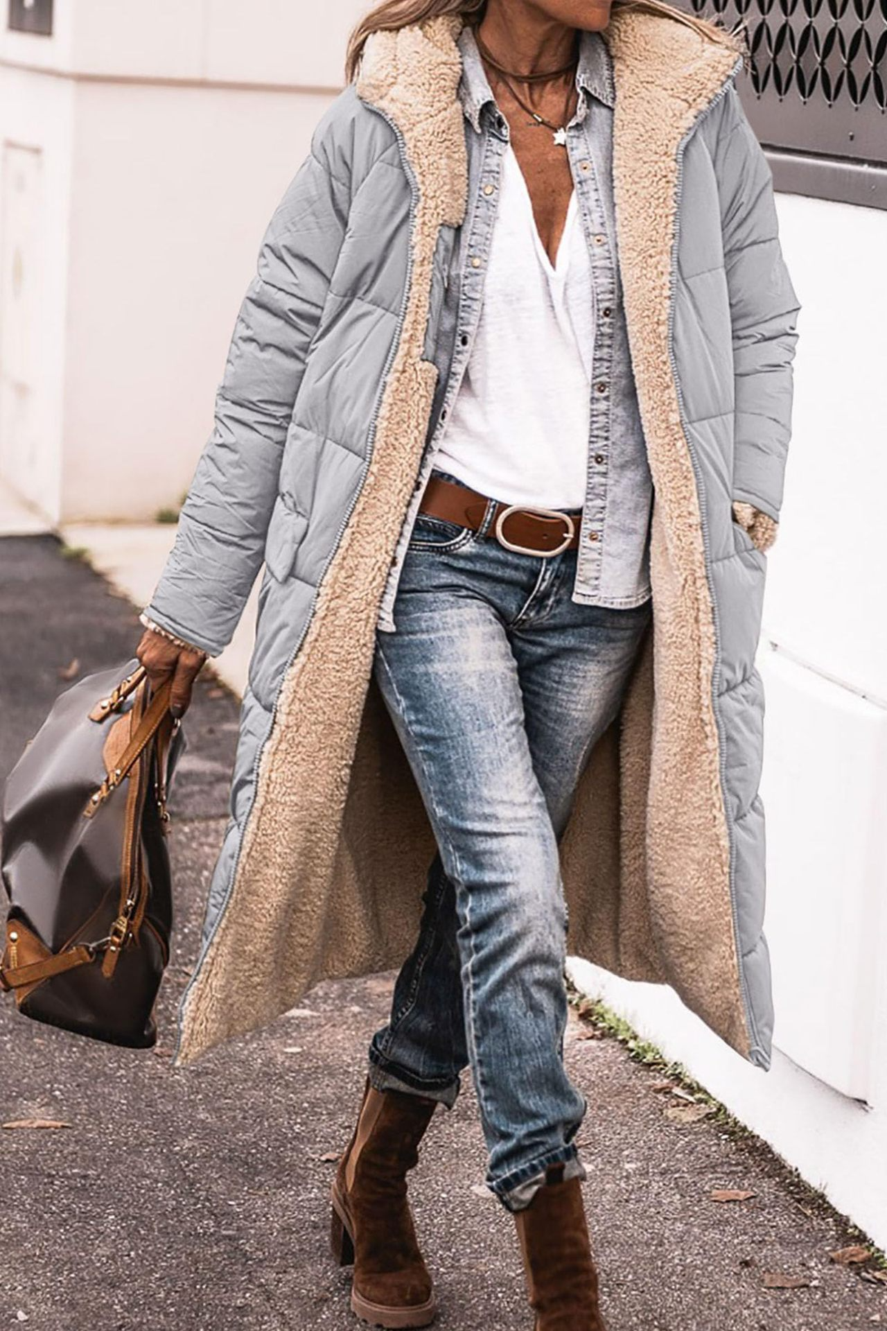 Long Puffer Coat - Oversized Hooded Design