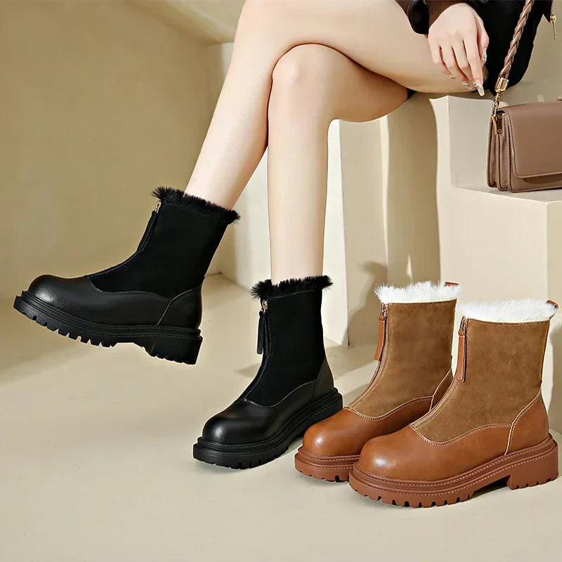 Ankle Boots | Front Zip with Fur Trim