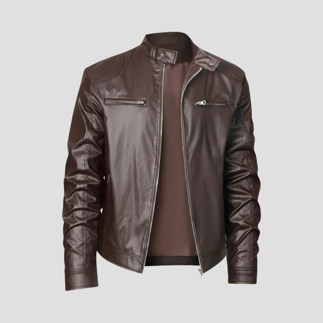 Men’s Biker Jacket | Stand Collar Zip Front For Smart Casual