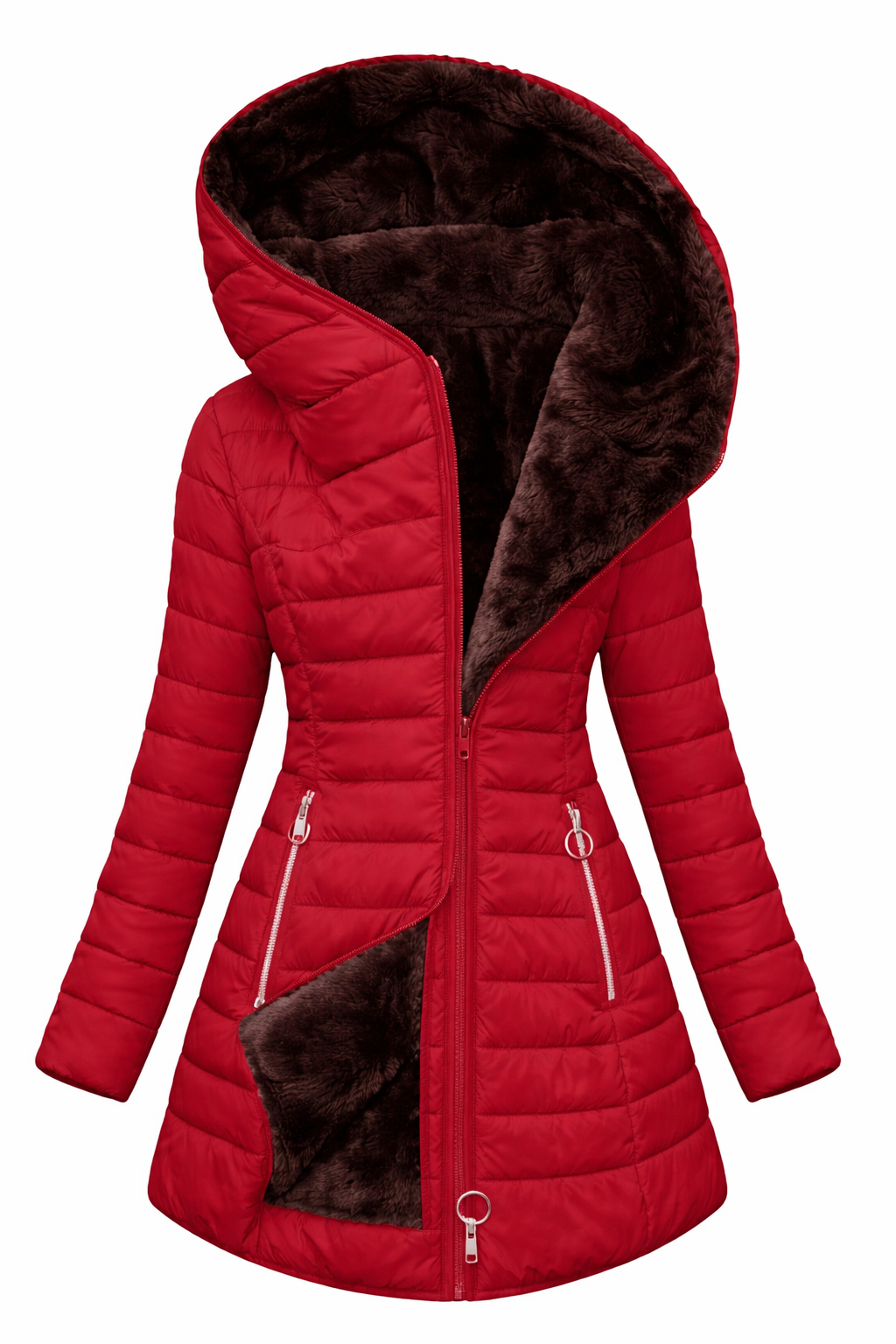 Puffer Coat | Long Hooded with Side Zip Detail