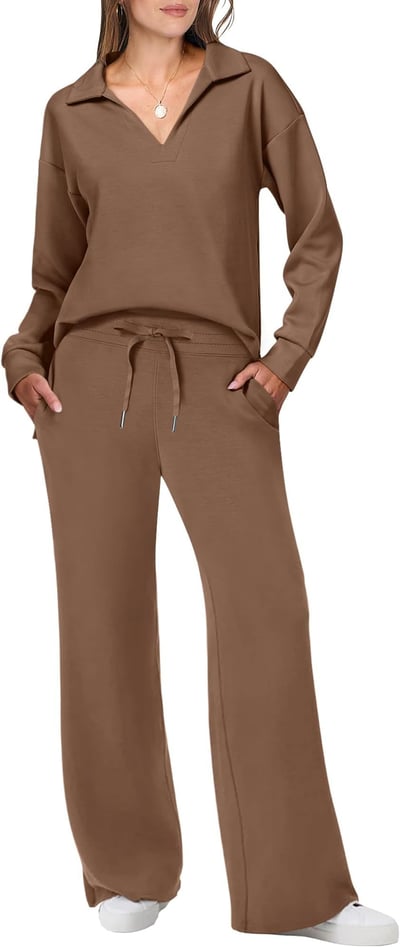 Loungewear Set | Long Sleeve Top with Wide Leg Trousers