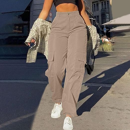 High Waist Cargo Trousers - V Wide Leg Street Style