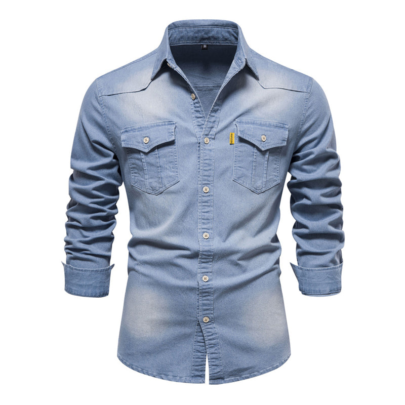 Denim Blouse | Long Sleeve with Button Front and Chest Pockets