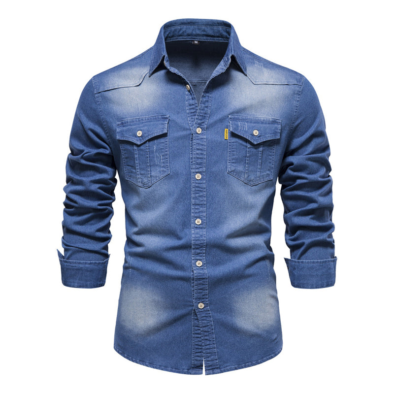 Denim Blouse | Long Sleeve with Button Front and Chest Pockets