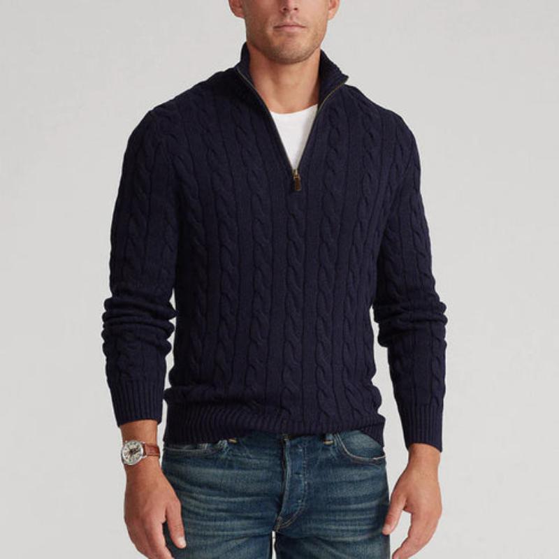 Short Zip Cable Knit Jumper - Classic Fit Pullover