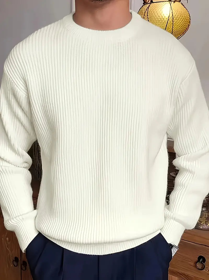Knitted Crew Neck Jumper – Ribbed Long Sleeve Fit