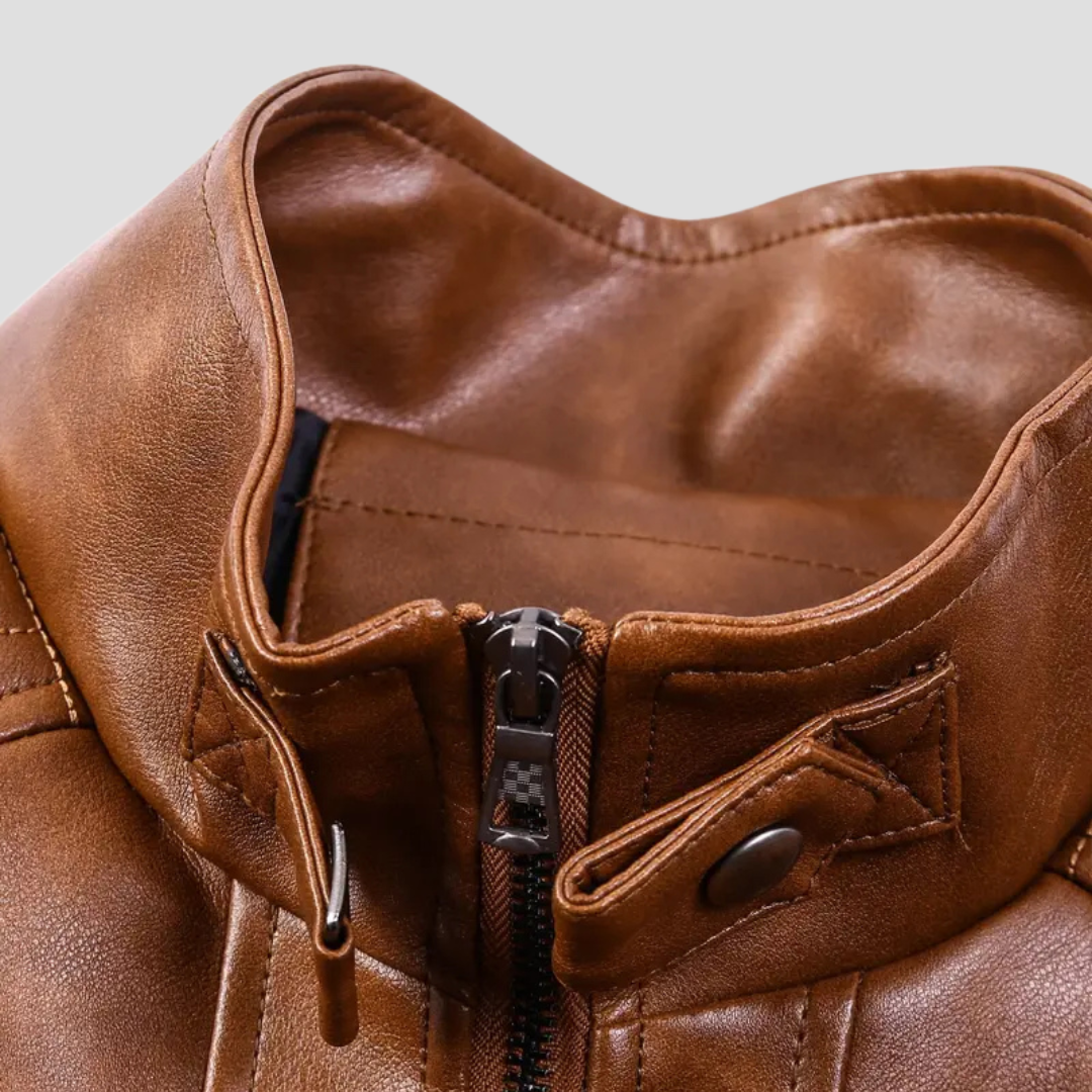 Men’s Biker Jacket | Stand Collar Zip Pockets Moto Style