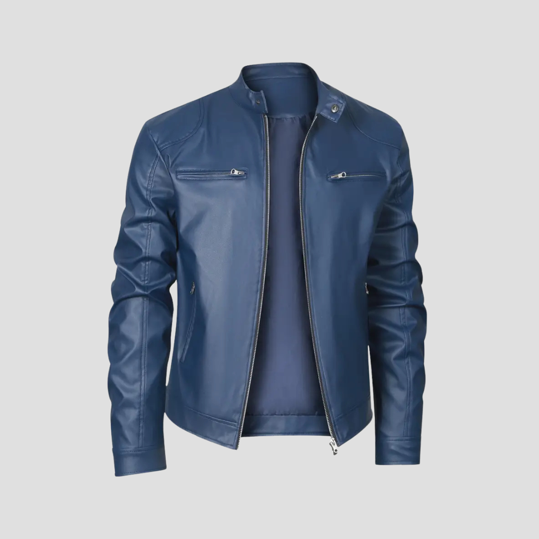Men’s Biker Jacket | Stand Collar Zip Front For Smart Casual