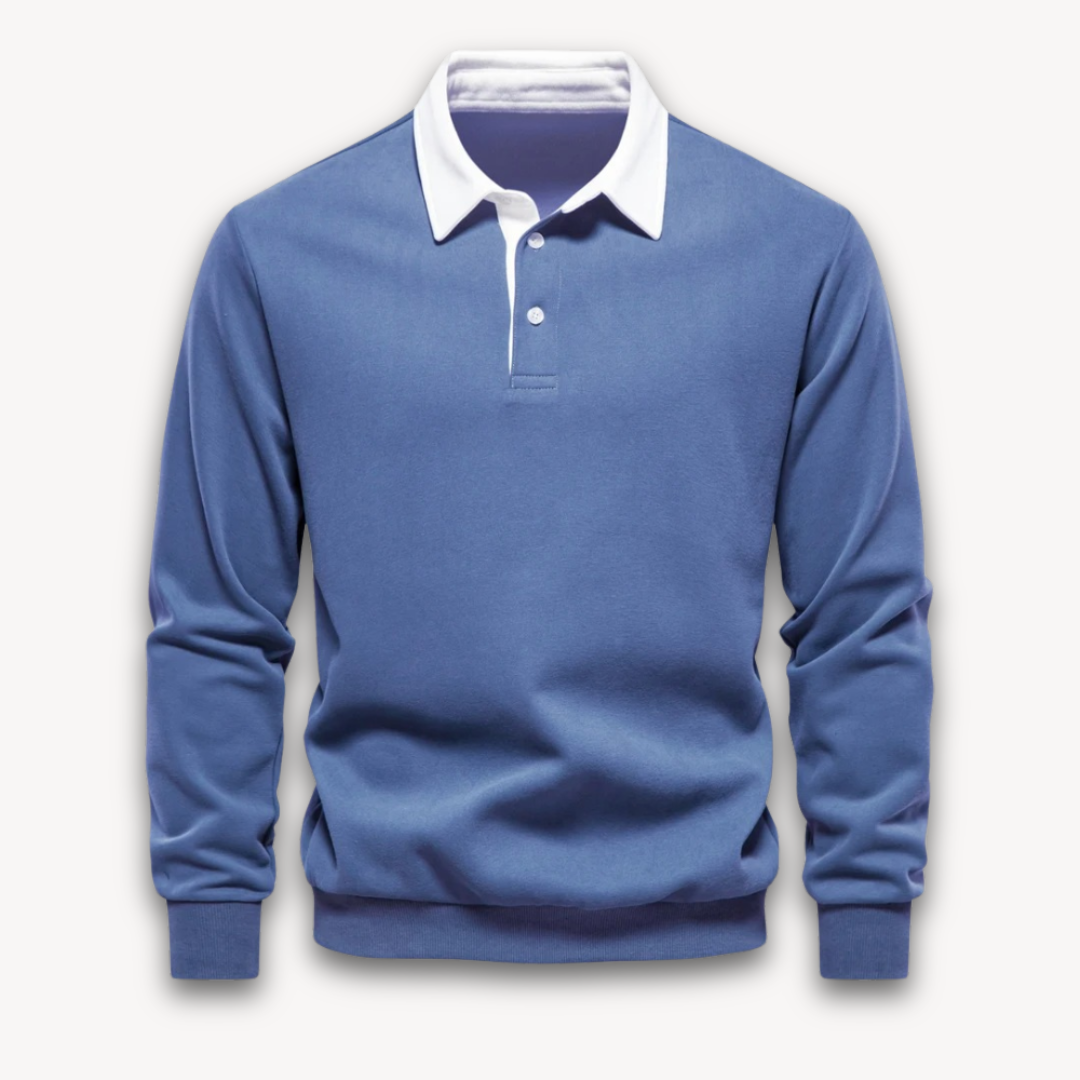 Long Sleeve Polo Shirt - Classic Collar with Button Front
