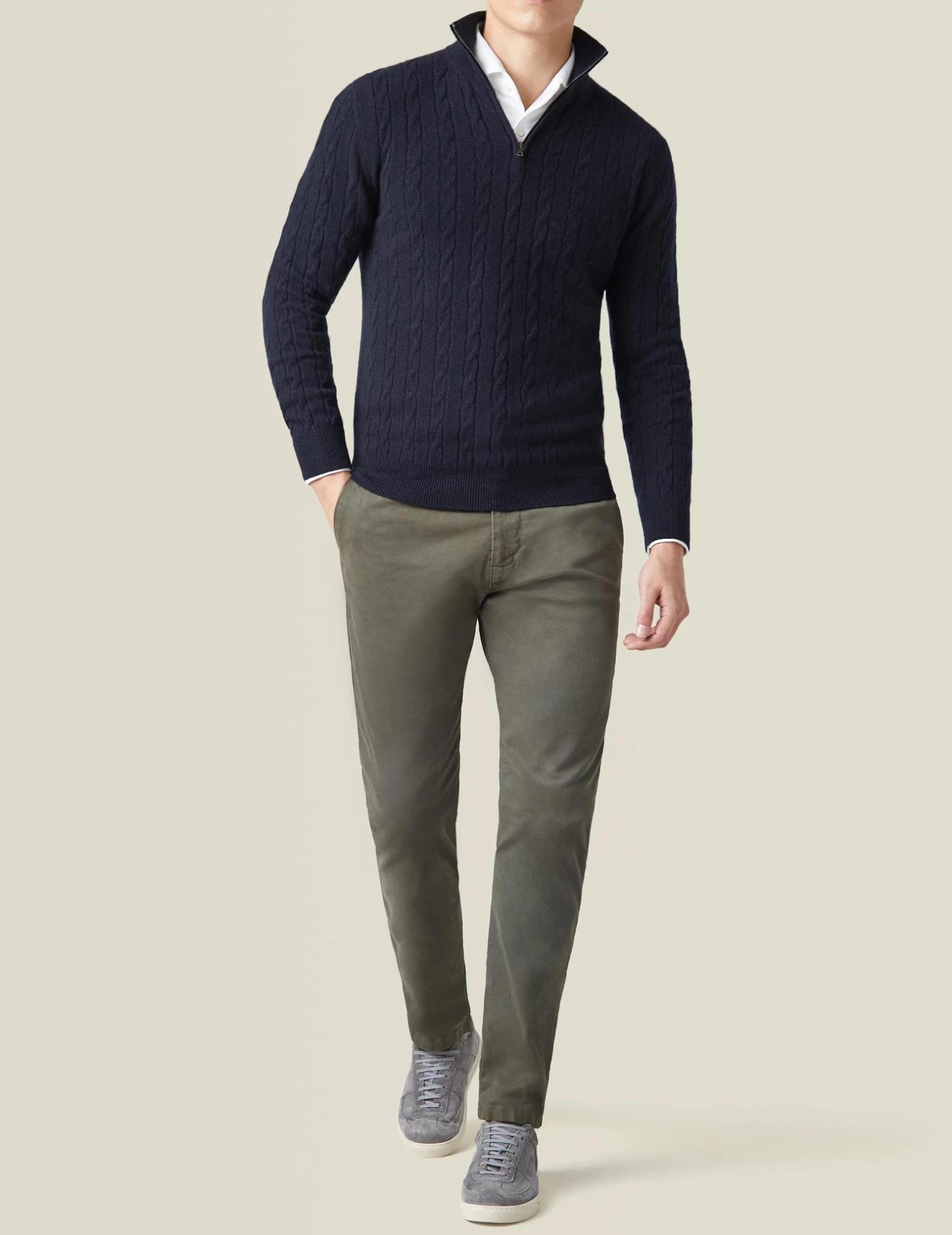 Half Zip Cable Knit Jumper - Classic Fit Pullover