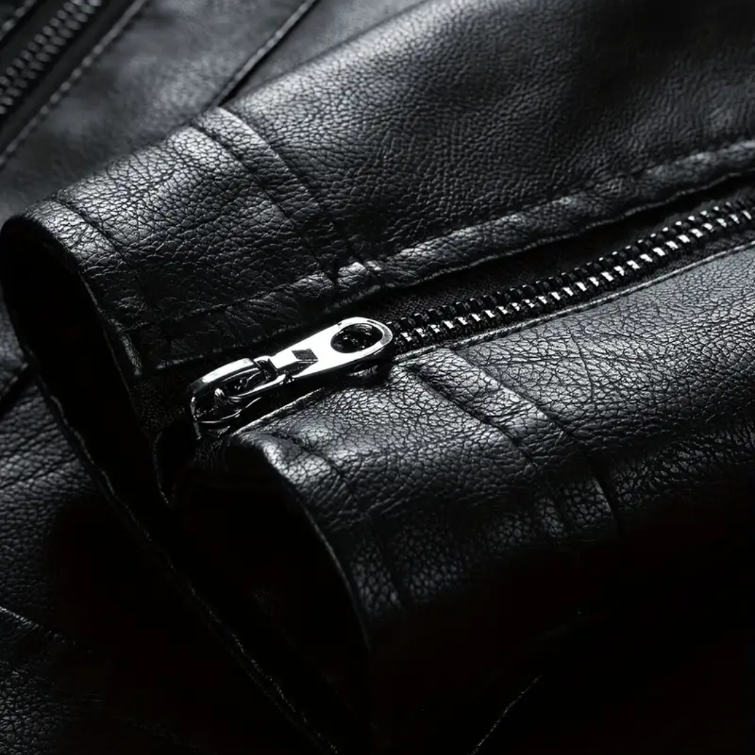 Men’s Biker Jacket | Stand Collar Zip Front Pockets