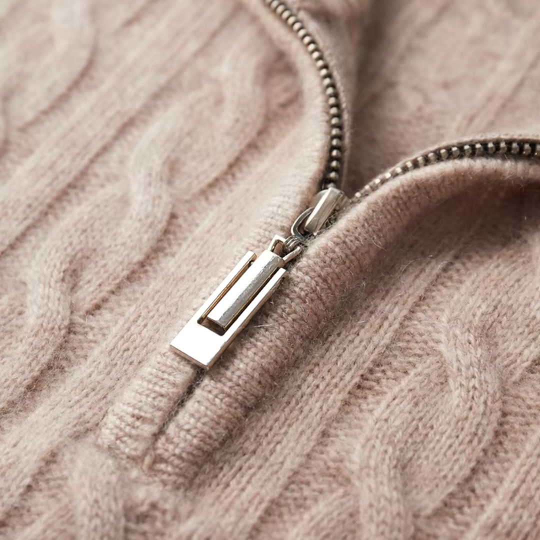 Half Zip Jumper – Cable Knit with Ribbed Collar