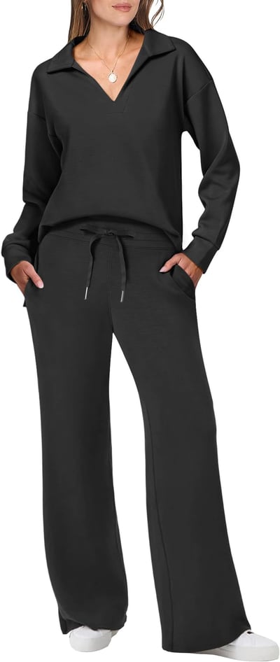 Loungewear Set | Long Sleeve Top with Wide Leg Trousers
