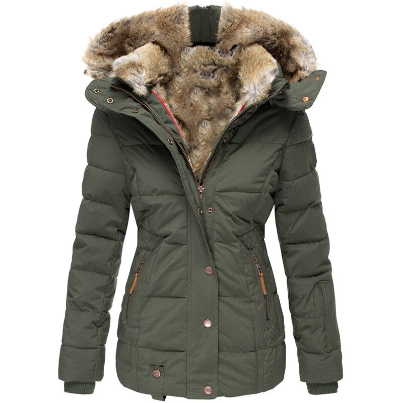 Winter Parka Jacket - Fur Trim Hood with Zip Front