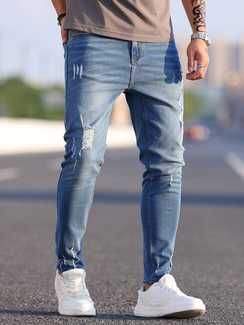 Slim Fit Jeans - Distressed Streetwear Style