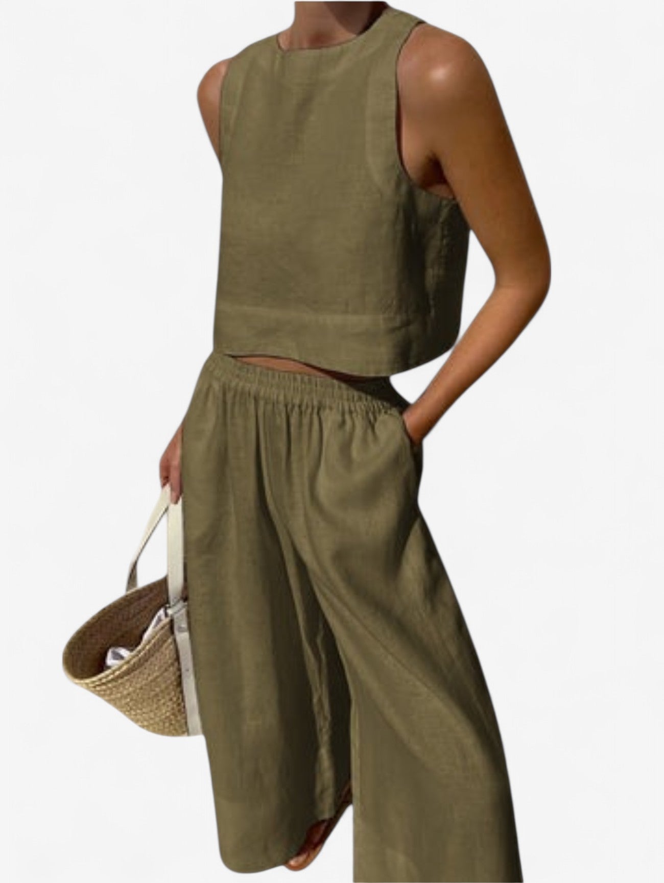Women’s Sleeveless Crop Top and Wide Leg Pants Set